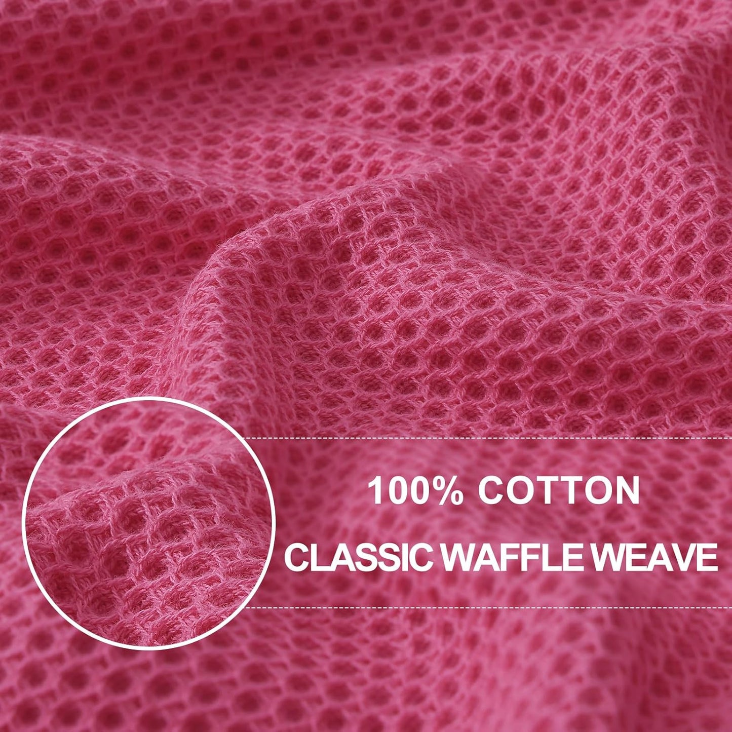 Homaxy 100% Cotton Waffle Weave Kitchen Dish Towels, Ultra Soft Absorbent Quick Drying Cleaning Towel, 13 x 28 Inches, 6-Pack, Hot Pink