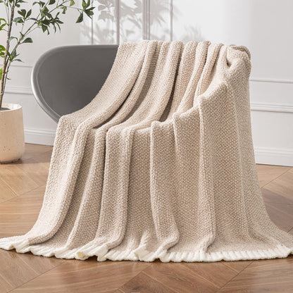 MIULEE Beige Super Soft Throw Blanket for Couch, Cozy Fluffy Warm Throws Knit Blankets for Sofa, Bed, Chair, Living Room, Camping, Picnic, 50 x 60 inch