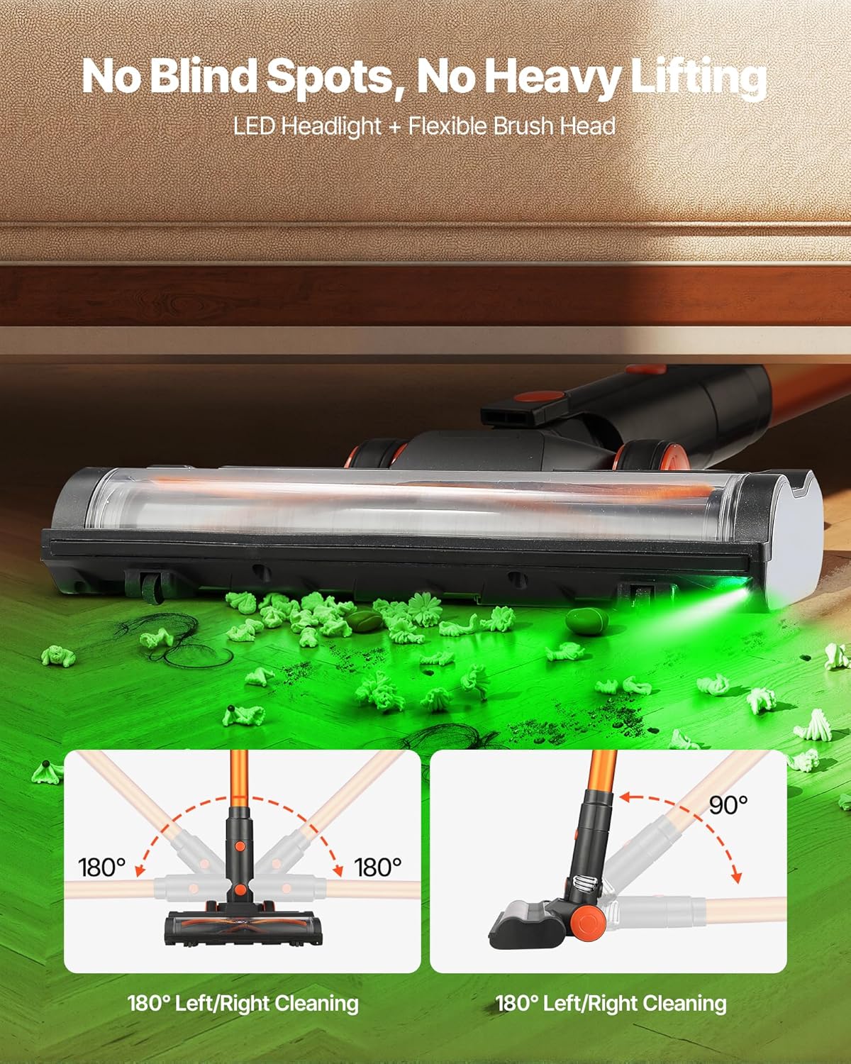 VEVOR Cordless Vacuum Cleaner, 40KPA Max Suction, Rechargeable Anti-Tangle Stick Vacuum with LED Display Screen, Lightweight Handheld Vac with 47mins Runtime for Home, Carpet, Pet Hair, Hard Floor