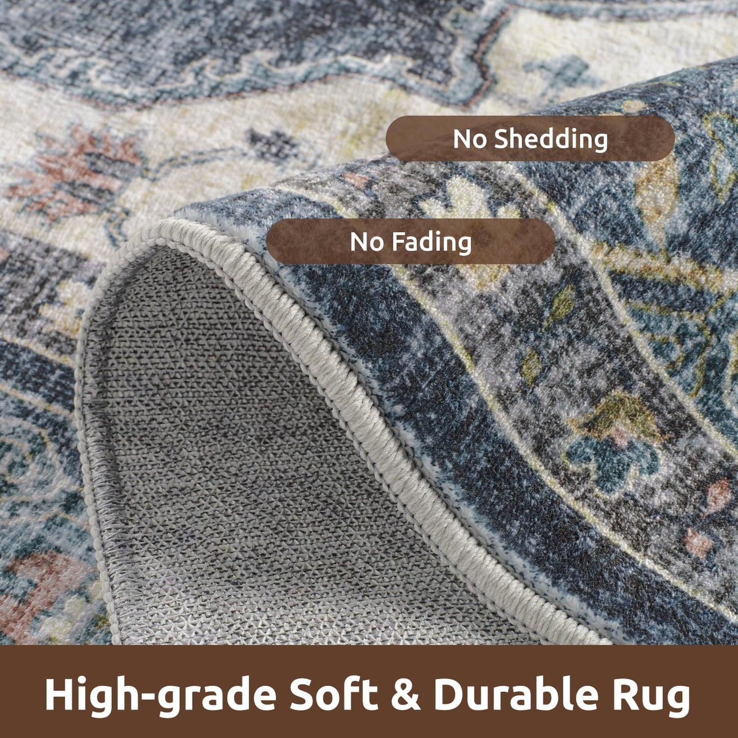 AMOAMI-4X6 Area Rugs for Living Room -Soft Vintage Bedroom Rugs-Non Slip Washable Rug-Throw for Living Room Bedroom Bedside Dining Room Office Blue