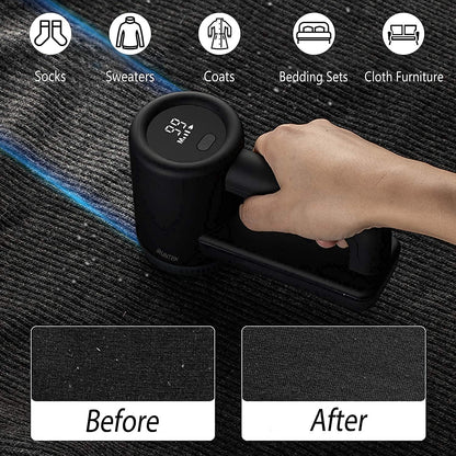 iRUNTEK Rechargeable Fabric Shaver & Lint Remover｜3-Speed Lint Shaver with LED Display & Type-C Fast Charging Port｜Sweater Shaver with Large Lint Bin｜Removes Fuzz & Pills from Clothes Furniture, Black