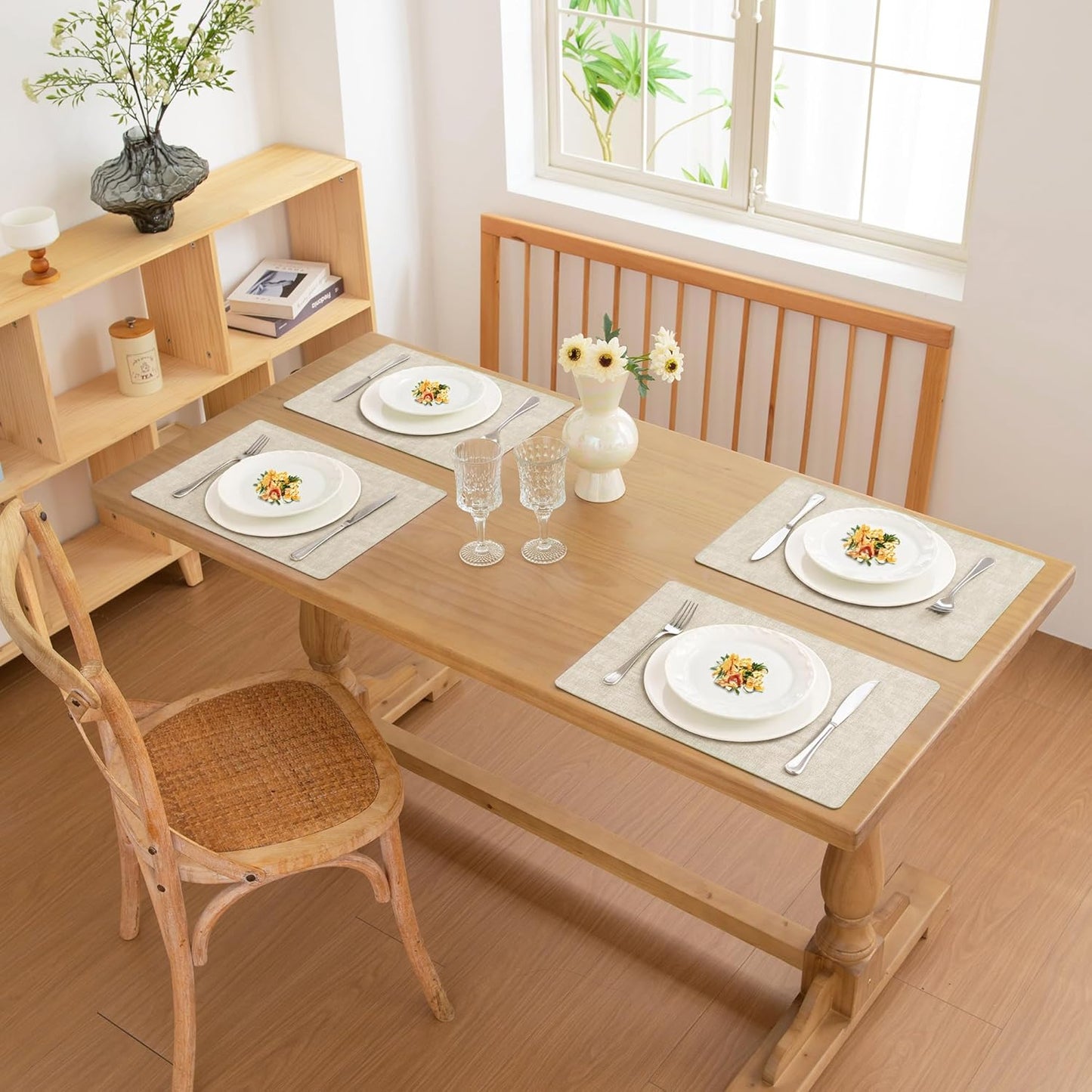 FROMHEART Faux Leather Placemats Set of 6–Waterproof,Heat/Oil Stain-Resistant PU Table Mat–Reversible,Non-Slip,Easy to Clean Place Mats for Kitchen,Dining,Indoor/Outdoor,(Beige,11.8" x 17")