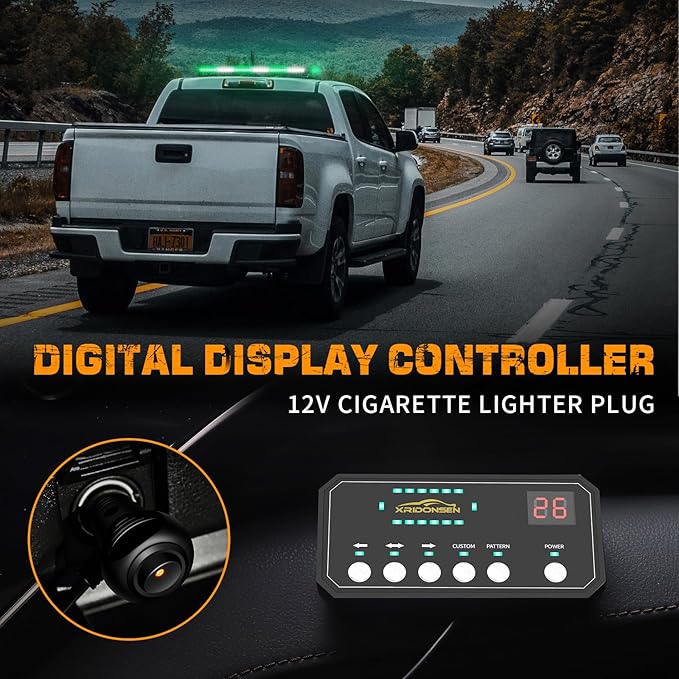 XRIDONSEN 28.4" 80 LED Green White Roof Emergency Light Bar Top Firefighter Lights Warning Flashing Safety Beacon Double Side Magnetic First Responder Strobe Lights for Vehicles Fire POV Trucks