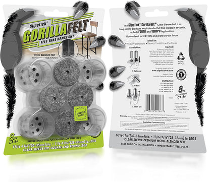 Slipstick GorillaFelt Chair Leg Floor Protectors for Hardwood Floors, Clear Sleeve Felt Pads for Furniture That Stay On, Fits Round & Square Legs, Includes 8 Premium Transparent Chair Socks, CB186