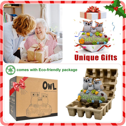 Nacome Solar Owl Statues for Garden Decor: Welcome Sign Outside Lawn for Patio/Balcony/Yard Art/Lawn Ornament House Warming Gifts for Mom/Women