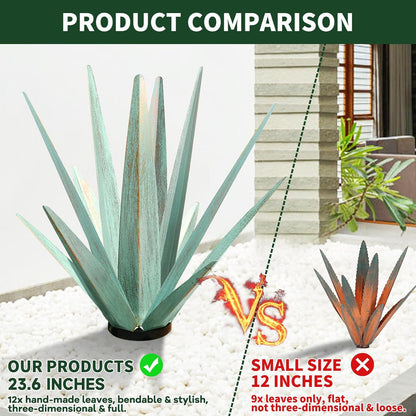 Large Tequila Rustic Sculpture, Rustic Metal Agave Plants for Outdoor Patio Yard, Home Decor Hand Painted Metal Agave Garden Yard Statue, Outdoor Lawn Ornaments (Rose Red - L (W/Solar Light))