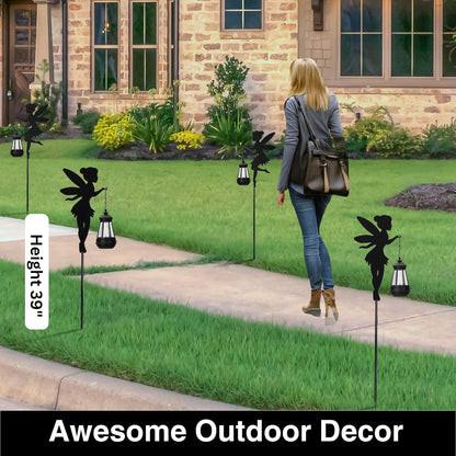 Fairy Garden Accessories Lawn Ornaments 1 Pair - Solar Lights Halloween Decorations Outdoor Garden Statue, Metal Stakes Decorative Figurines for Yard Decor, Patio (Type B Warm Lighting)