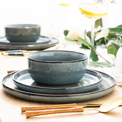 GBHOME Ceramic Dinnerware Sets for 6, 18 Pieces Stoneware Plates and Bowls Sets, Scratch Resistant Dishes, Dishwasher & Microwave Safe, Space Blue