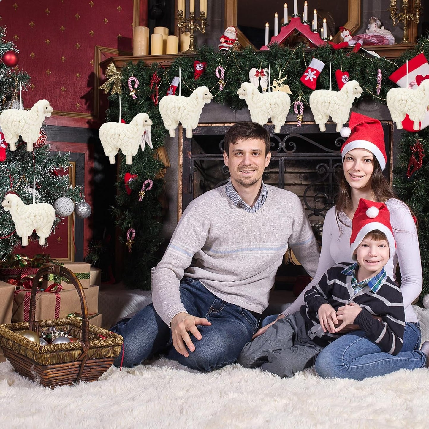 Jenaai 3 Pieces Felt Sheep Christmas Ornaments Sheep Decorative Hanging Ornaments Vintage Farm Wooly Lamb Tree Xmas Pendant Curly Decor for Holiday Figurines Gifts (Classic)