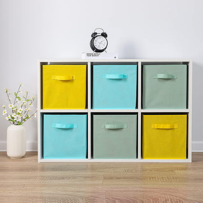 Stero Fabric Storage Bins 6 Pack Fun Colored Durable Storage Cubes with Handles Foldable Cube Baskets for Home, Kids Room, Closet and Toys Organization Cyan, Green, Yellow
