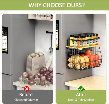 Magnetic Shelf for Fridge: Fruit Potato and Onion Storage Bin - Magnetic Spice Rack for Refrigerator & Kitchen Counter - Pantry Organizers and Storage