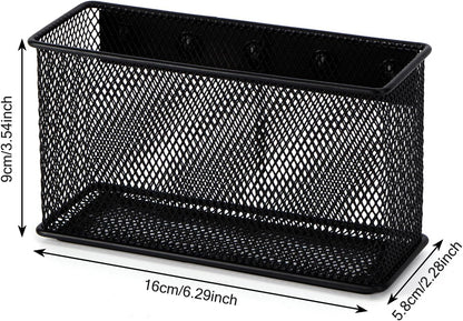 Wire Mesh Storage Baskets Organizer Set of 2 Black Magnetic Basket with 5 Strong Magnets Magnetic Organizer Holder for Refrigerator Locker Whiteboard Office, 6.29'' × 2.28'' × 3.54''