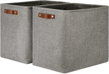 DULLEMELO Grey Storage Baskets 2 Pack Extra Large Fabric Shelf Baskets for Organizing, Closet, Clothes, Toys, Bedroom
