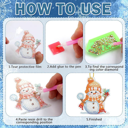 Skylety 20 Pcs Christmas Diamond Art Ornaments Kit Cute Snowman Diamond Painting Ornaments Tag DIY Xmas Rhinestone Art Keychain Crystal Handcraft Gift Wrap Tags with Rope Home Party Decor(Colorful)