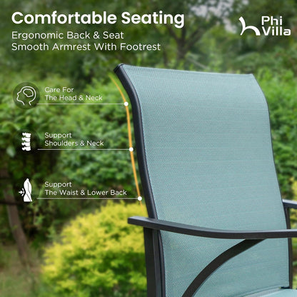 PHI VILLA 7 Piece Outdoor Bar Dining Set, High Top Patio Table and Chairs with 6 Swivel Teal Bar Stools & 40" Rectangle Metal Bar Table for Garden, Yard and Deck