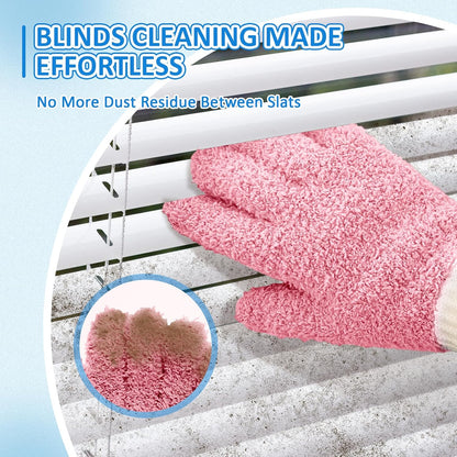 MIG4U Microfiber Dusting Gloves House Cleaning Glove for Blinds, Windows, Shutters, Furniture, and Car, Reusable Lint-Free Pink 2 Pairs S/M