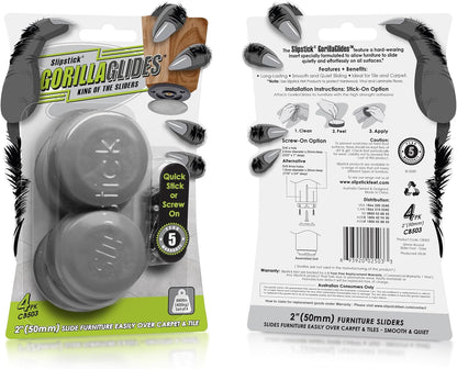 GorillaGlides CB503 2 Inch Furniture Sliders/Screw On Glide Floor Protectors (Set of 4 Glides) Large Furniture Feet Glides for Carpet and Hard Surface Sliding, Round