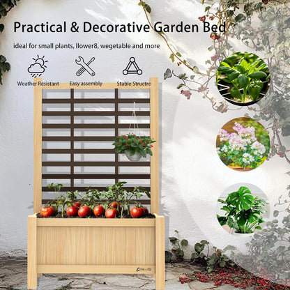 Wood Planter with Trellis Raised Garden Bed for Climbing Plants Elevated Wooden Planter Box,Outdoor Gardening Planting Bed to Grow Vegetables Climbing Plants Herbs Flowers (Burlywood)