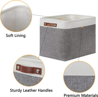 DULLEMELO Storage Baskets Large 16"x12"x12" Rectangular Storage Bins Baskets for Organizing [2 Pack] Fabric Collapsible Storage Organizer for Home,Office,Closet,Clothes,Toys (White&Grey)