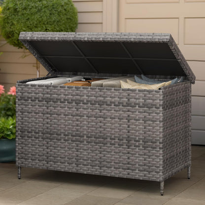YITAHOME 230 Gal Outdoor Storage Box, XXL All-Weather Wicker Deck Box for Patio Furniture, Cushions, Pool Accessories and Garden Tools - Grey