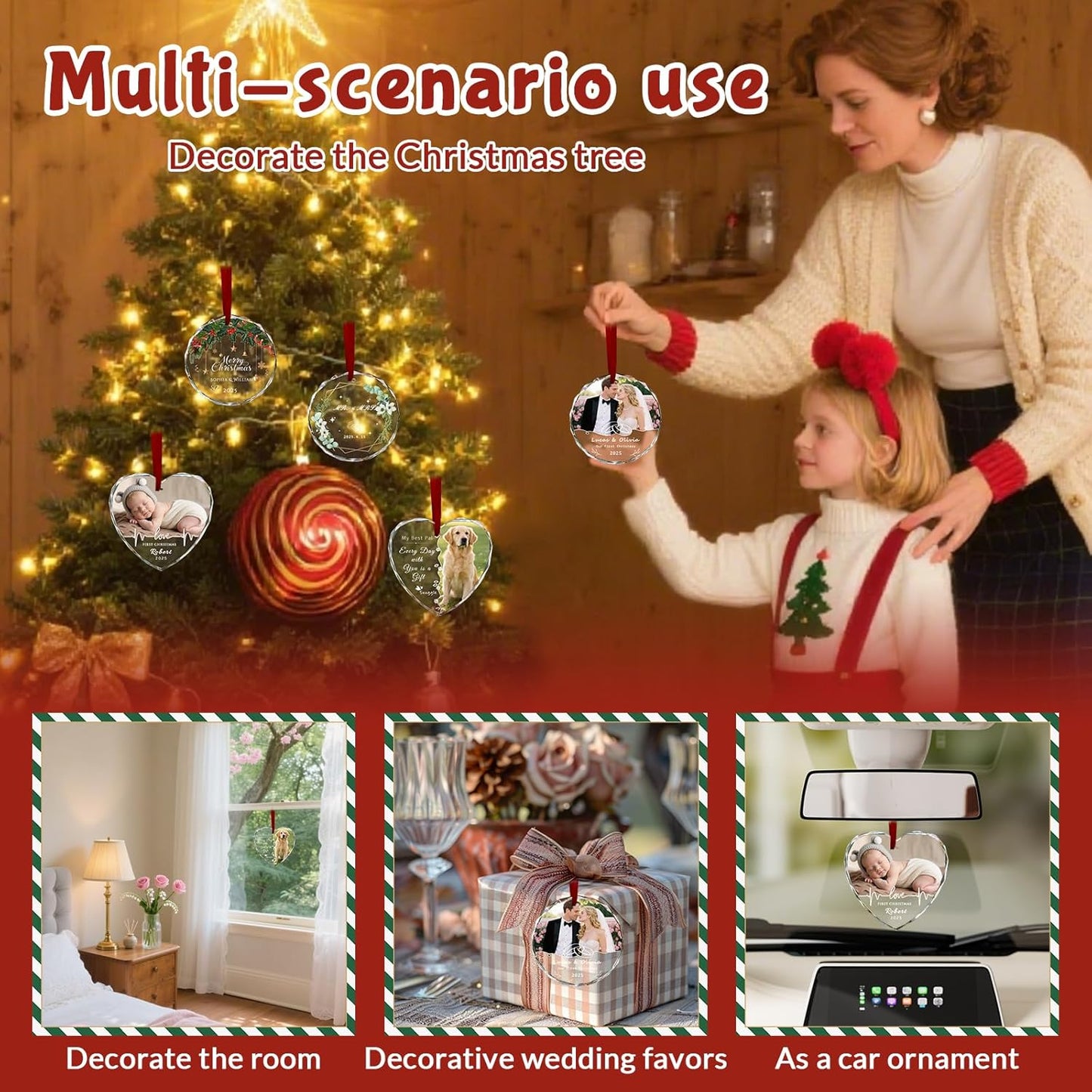 Custom Christmas Ornament Glass-Personalized Christmas Ornaments with Photo/Name/Date/Text,Wedding Christmas Birthday Baby Gifts (Color 3)