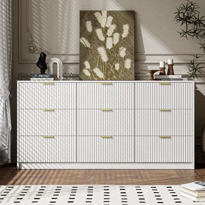 White Dresser for Bedroom, 9 Drawer Double Dresser, Modern Chest of Drawers for Bedroom, Living Room, Entryway and Closet, 63" L x 15.7" D x 31.5" H