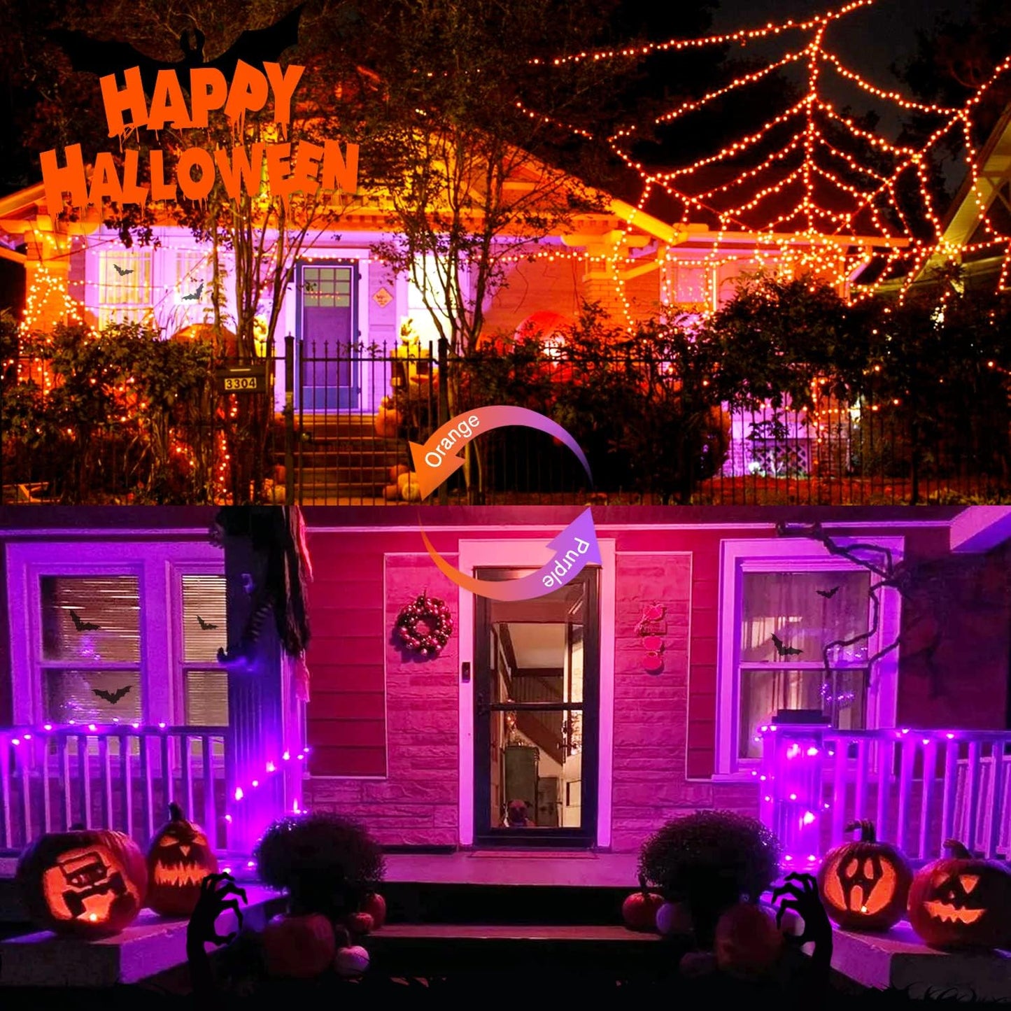 JMEXSUSS 100 LED Orange & Purple Halloween Lights - Plug in, Connectable Color Changing String Lights, 33ft Indoor/Outdoor for Halloween Party Decor & Christmas