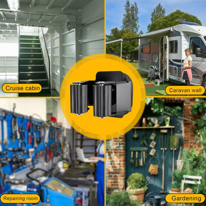 Upgraded Magnetic Broom and Mop Holder Wall Mount, Space-Saving Heavy Duty No Drill Over the Door Broom Gripper RV Camper Wall Organizer,Black,2 Pcs
