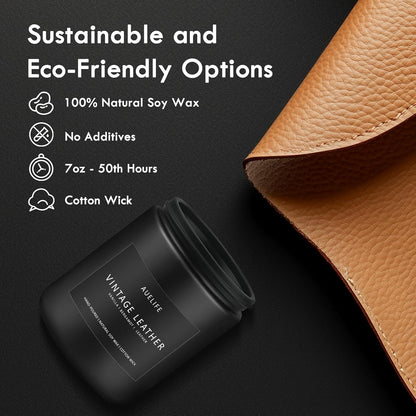 Vintage Leather Candle | Men Candles, Soy Candle for Home Scented - Man Scented Candles for Home, Men Gifts for Him - 7oz Black Jar Gifts for Friends