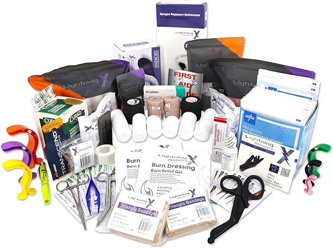 Lightning X Mid-Sized First Responder EMT Bag | LXMB25 | Fully Stocked w/ 240+ First Aid, EMS & Trauma Supplies - ORANGE