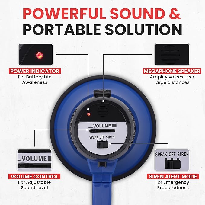 Pyle PMP21BL Portable Megaphone Speaker Siren Bullhorn - Compact and Battery Operated with 20 Watt Power, Microphone, 2 Modes, PA Sound and Foldable Handle for Cheerleading and Police Use, Blue