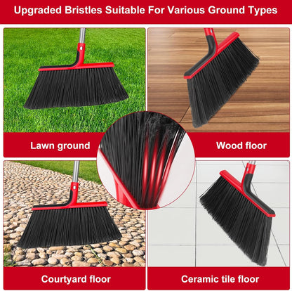 Angle Broom with 58″ Long Handle – 14″ Wide Stiff Bristles for Indoor & Outdoor Sweeping, Garage, Patio, Deck, Courtyard, Concrete, Leaves & Debris Removal