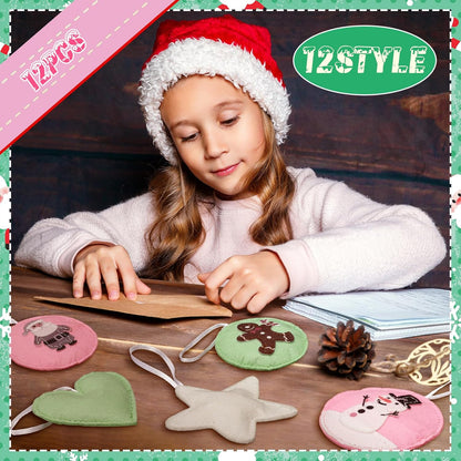 12 Pcs Christmas Felt Ornaments for Tree Santa Claus Snowman Gingerbread 3D Pink Pastel Mint Turquoise Decoration Hanging Felt Craft for Christmas Party Favors Gifts