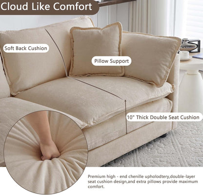 Sectional Sofa 3 Seater with Movable 1 Ottoman,Oversized Modular Couch Deep Seat (Light Coffee, 111.5 inch-L)