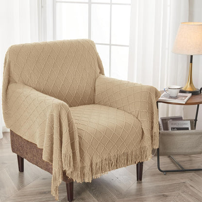 inhand Knitted Throw Blanket for Couch and Bed, Soft Living Room Home Decor Knitted Blanket with Tassel, Outdoor Lightweight Breathable Summer Blanket, Farmhouse Warm Woven Decorative, 50"x60"