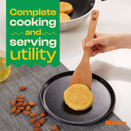 Riveira Cherry Wooden Spoons for Cooking Set of 6 – Natural Cherry Wooden Cooking Utensils, Wooden Spatula, Wooden Spoon - Premium Quality Wooden Utensil Set for Non-Toxic Cooking