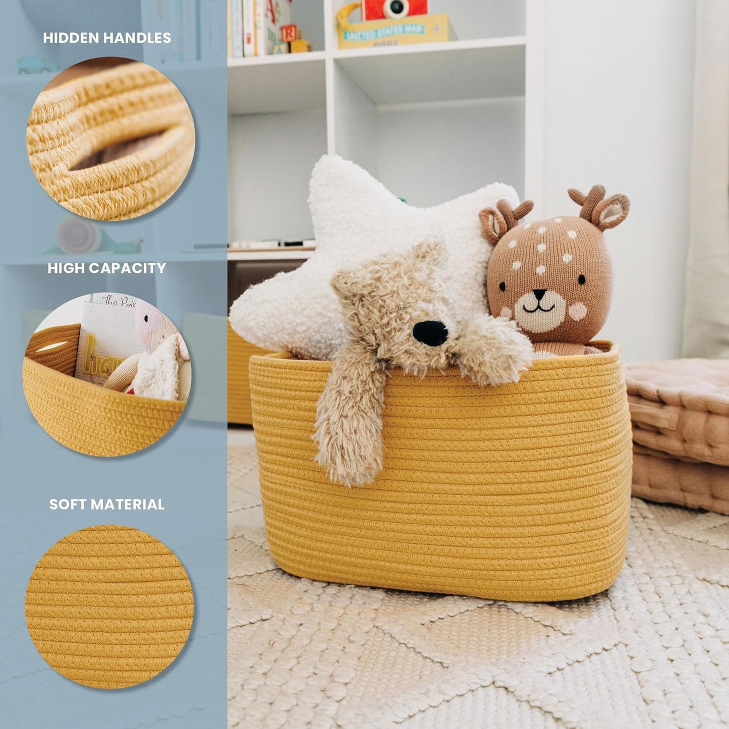 OrganiHaus Woven Storage Baskets for Organizing, Cotton Rope Organizer Bins for Shelves, Closet & Nursery, Dog Toy Basket, Decorative Bins for Toys, Towels & Books - 15x10x9, Orange