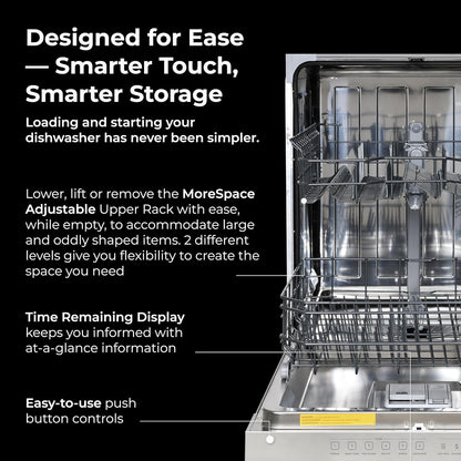 Kenmore 24" Built-in Stainless Steel Tub Dishwasher SmartWash, Smart Dry, and MoreSpace Adjustable Rack, Energy Star Certified, Fingerprint Resistant