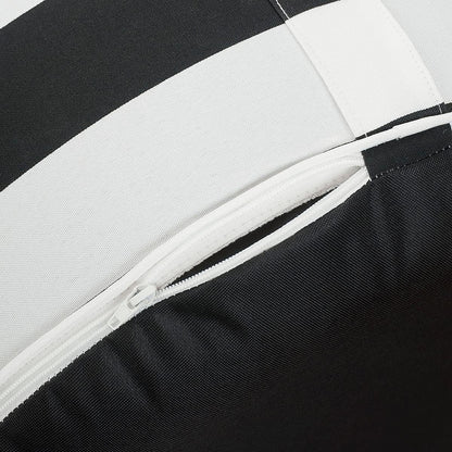 Inflatable Outdoor Ottoman with Air Pump,20"x9" Portable Patio Pouf,Water Resistant,Fade-Resistant,Round Blow Up Footrest Stools for Home Garden Camping Travel(Black White)