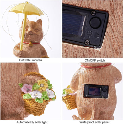 RM ROOMERS Cat Garden Decor with Lights Outdoor Solar Cat Statue Decor for Yard Porchm Lover Gifts for Women Lights Gardening Housewarming Retirement Lawn Ornaments