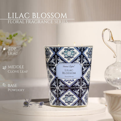 HomeLights Lilac Blossom Scented Candles | 34oz Soy Candles Bohemian Natural Textures 3-Wick Large Candle Jars | Ideal Candle Gifts for Events, Home Decor Stress, Relief & Relaxation
