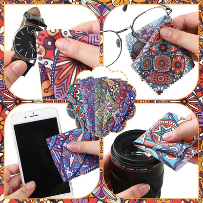 Sinmoe 20 Pcs Microfiber Cleaning Cloth Microfiber Cloth Gift Soft Multicolor Glasses Cleaner for Eyeglasses Camera Lens Cell Phone Screens Glasses, 6 x 6 Inches(Mandala)