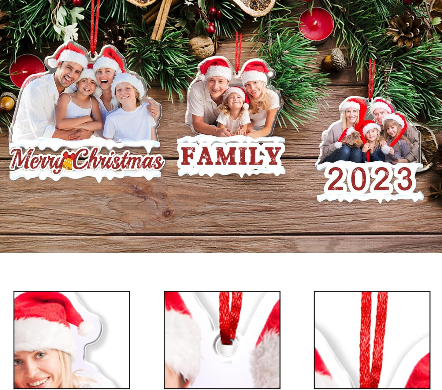Personalized Photo Ornament Acrylic Custom Christmas Ornaments with Picture Customized Family Christmas Ornament 2023 for Tree Hanging Decoration Gift for Men Women Style 2