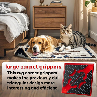 Rug Non Slip Grippers, Reusable Rug Tape Pads for Hardwood Floors and Tiles, Strong Carpet Gripper for Area Rugs, No Damaging for Floor, 8Pcs