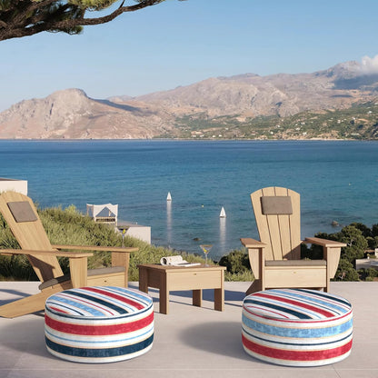 Inflatable Ottoman Stool D21 xH9 for Outdoor/Indoor Use, Water Repellent Patio Foot Rest Stool with Portable Handle,Round Pouf Ottoman Suitable for Garden,Deck and Camping - Stripe Red Blue