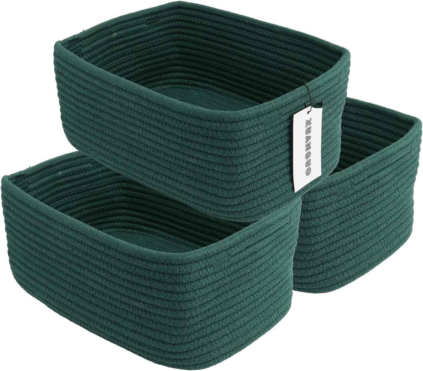 Small Woven Storage Baskets 12“X8”X5“ Decorative Rope Bins for Organizing Shelves, Closets, and Toys, Empty Gift Baskets, Cute Organizer Basket for Home and Office (dark green, regular)