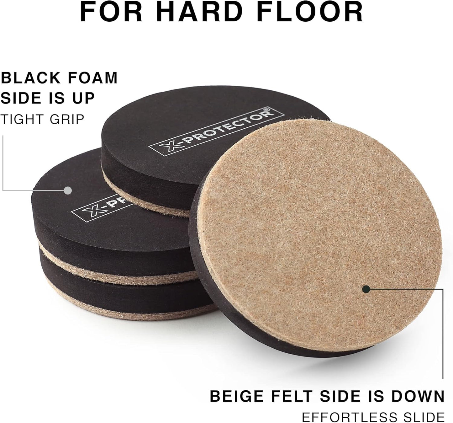 Felt Furniture Sliders Hardwood Floors X-PROTECTOR – 24 PCS 2 1/2 inch Furniture Sliders – Heavy Duty Felt Sliders Hard Surfaces – Move Your Furniture Easily & Safely!