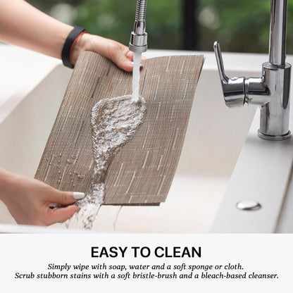 LEXMORE Placemats Set of 6 Vinyl/Plastic Woven Place Mats for Kitchen Table Indoor/Outdoor Washable Placemat Wipeable Dining Table Mats(Light Brown)