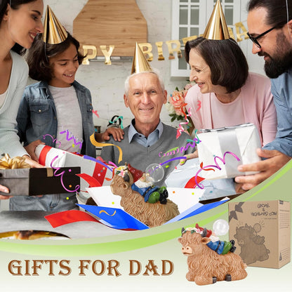 Solar Highland Cow Gnome Garden Decor Statue, Outdoor Funny Solar Light Decoration for Yard, Patio, Lawn, Unique Housewarming, Birthday Gift for Women, Mom, Grandma