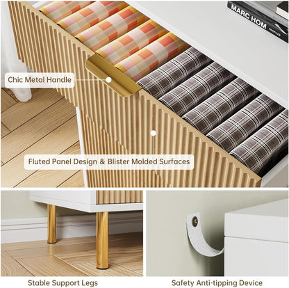 GAOMON 3 Drawer Dresser, Wood Chest of Drawers Organizer Storage with Gold Handle, Small Storage Cabinet, Modern Design Dresser for Bedroom, Living Room, Closet, Hallway, Entryway, Natural